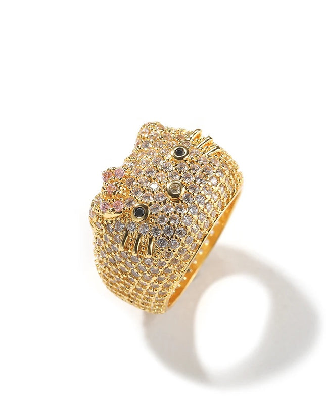 Iced out kitty ring