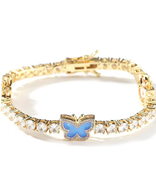 Baby Blue Butterfly Tennis Chain Bracelet