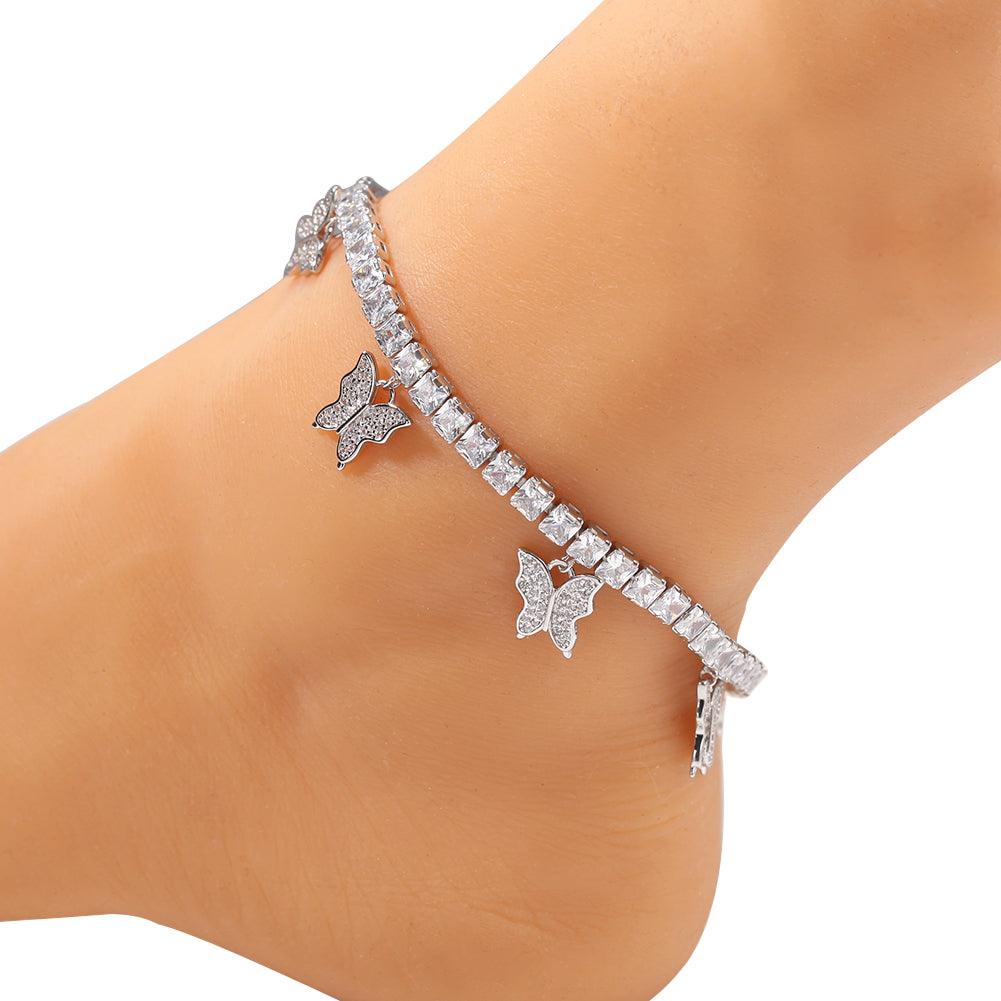 Iced Out Butterfly Baguette Anklet - Drip Glam Shop
