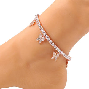 Iced Out Butterfly Baguette Anklet - Drip Glam Shop