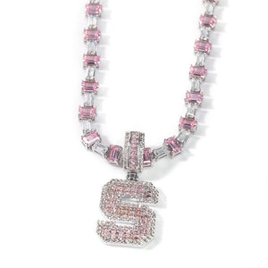 BAGUETTE INITIAL EMERALD CUT NECKLACE - Drip Glam Shop