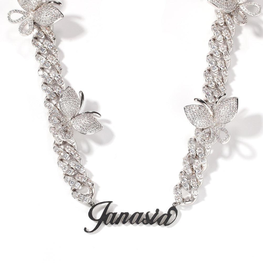 CUBAN LINK BUTTERFLY NAME NECKLACE - Drip Glam Shop