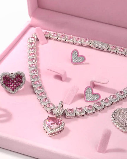 CHROME PINK HEARTS SET - Drip Glam Shop