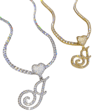 Load image into Gallery viewer, CURSIVE HEART INITIAL TENNIS CHAIN NECKLACE - Drip Glam Shop