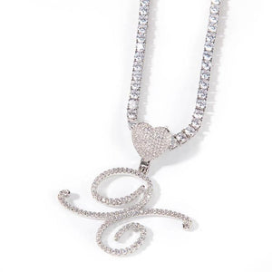 CURSIVE HEART INITIAL TENNIS CHAIN NECKLACE - Drip Glam Shop